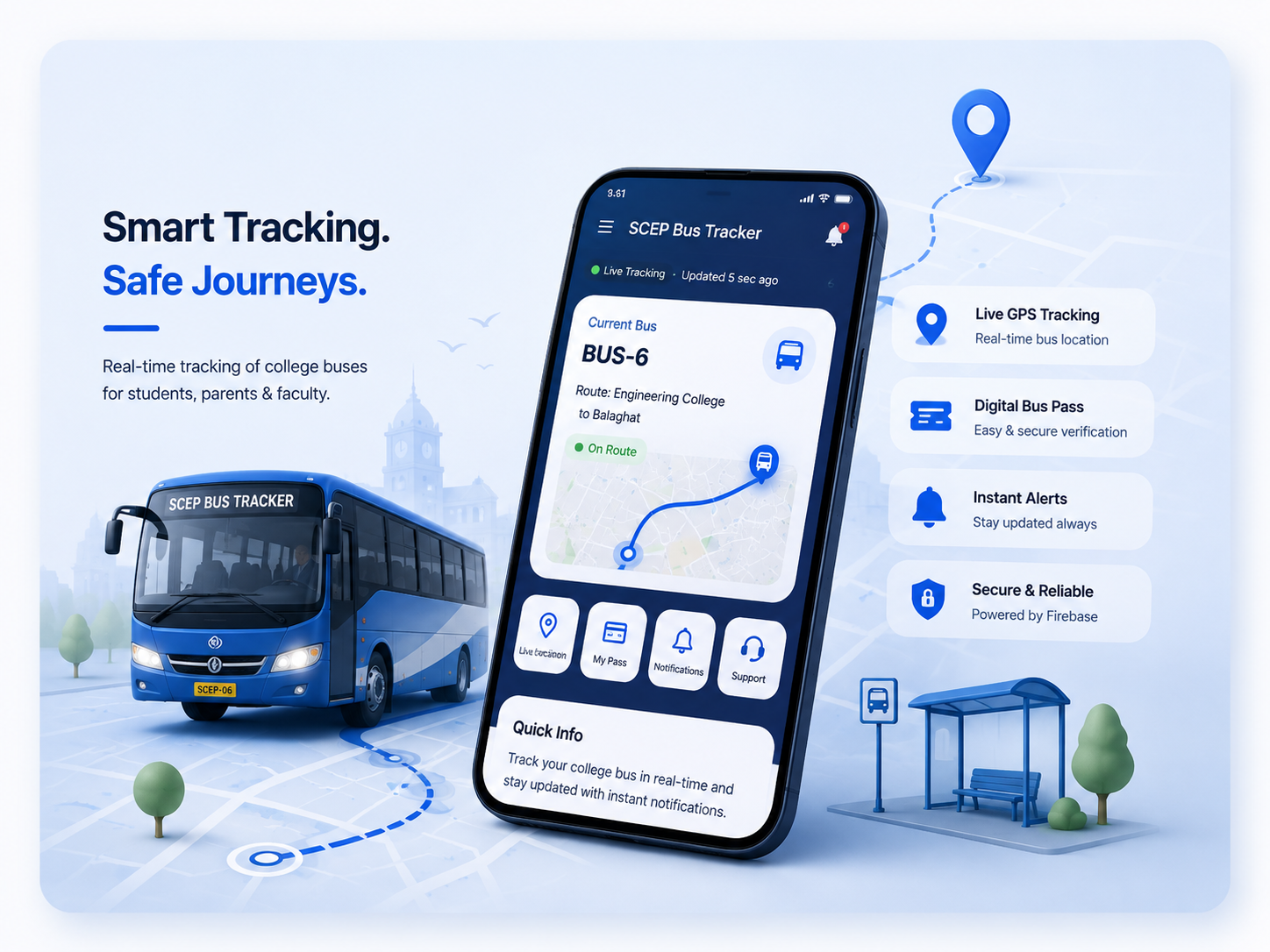 Student dashboard showing live bus location on map